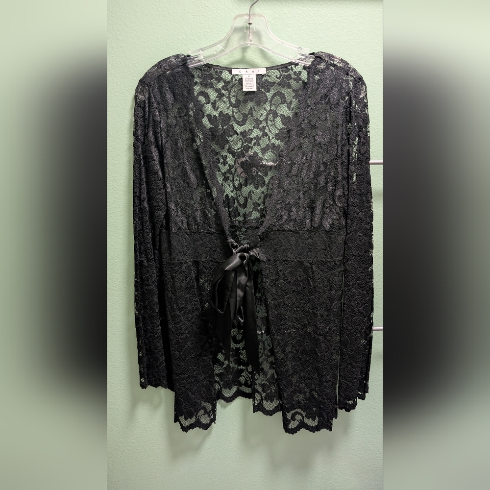 CAbi Black Lace Tie Top